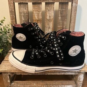 Converse Juniors Black Velvet Hi Tops Star Laces Zip Sides Size 3